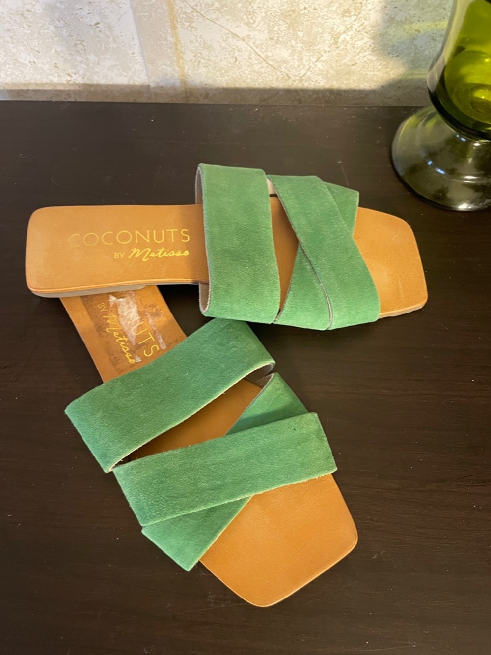 Coconuts by Matisse Green Suede Crisscross Slide Sandals
